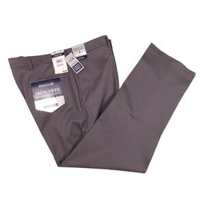 NEW Haggar Iron Free Straight Fit Stretch Pants 42x30 Gray Perfect Fit Waistband
